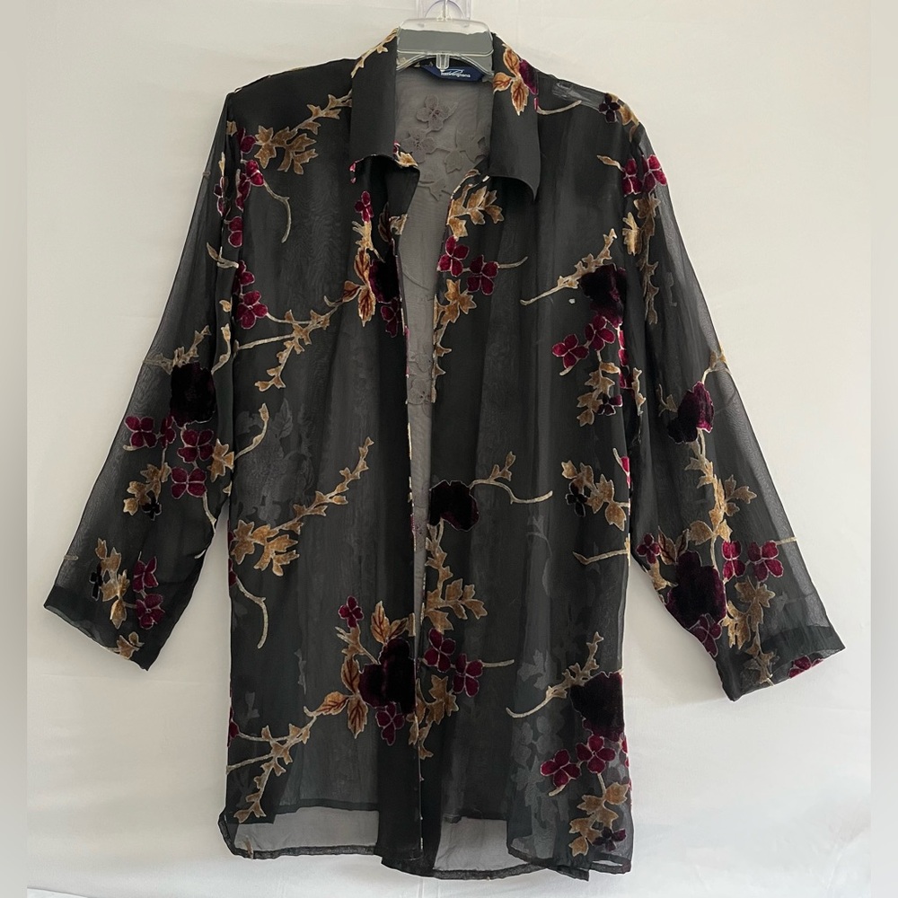 Penningtons Whimsigoth Sheer Velvet Burnout Floral Kimono Duster Top XL